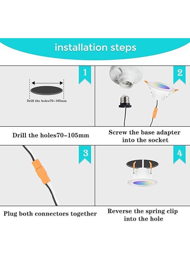 general 6 Pack LED Recessed Lighting 4 Inch 10W LED Downlight RGB + Warm White LED Recessed Ceiling Light 800 lumens can be dimmed with IR remote control, 16 color options 4 modes - Image 5