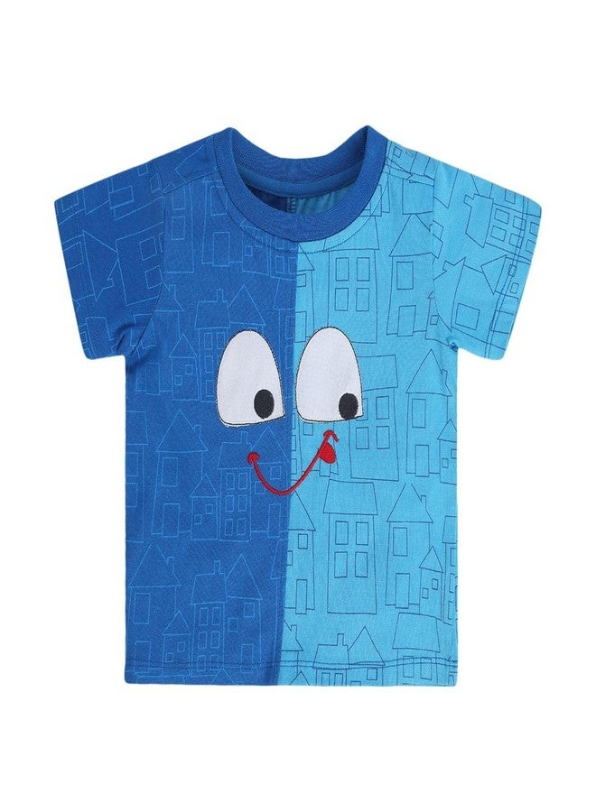miniklub Cotton Half Sleeve Buildings Printed Tee - (3-6M) Blue - Image 1