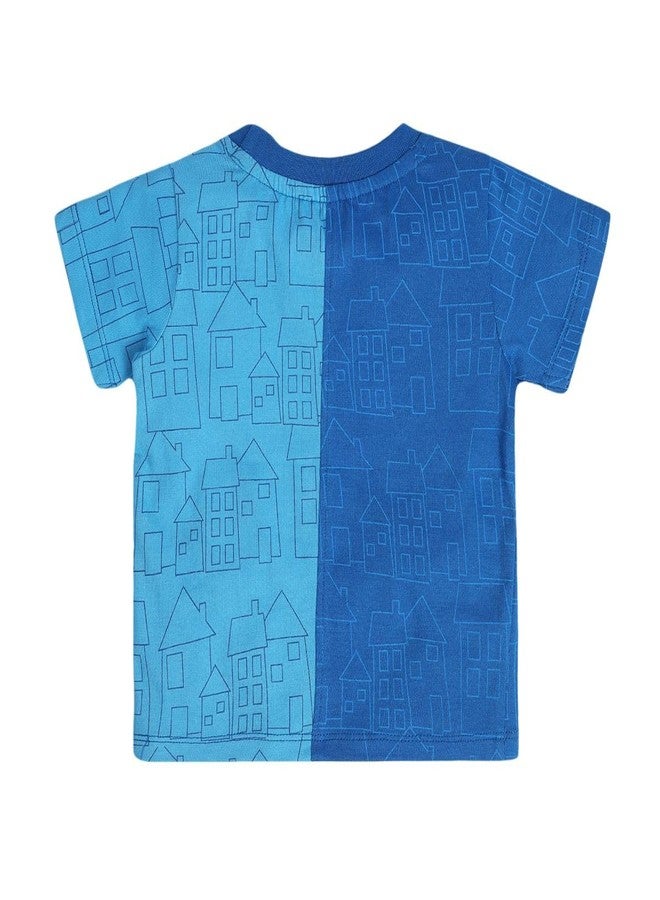 miniklub Cotton Half Sleeve Buildings Printed Tee - (3-6M) Blue - Image 3