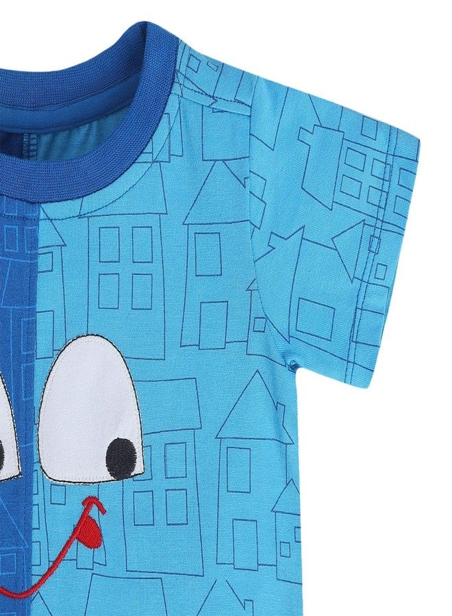 miniklub Cotton Half Sleeve Buildings Printed Tee - (3-6M) Blue - Image 5