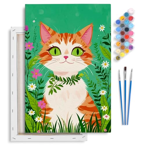 Yezavesu Framed Paint by Numbers Kit for Adults Beginner Kids Ages 812 Cat Paint by Numbers with Frame DIY Number Painting for Adults Orange Cat for Home Wall Decor Gift 8X 12 inch - Image 1