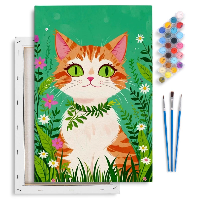 Yezavesu Framed Paint by Numbers Kit for Adults Beginner Kids Ages 812 Cat Paint by Numbers with Frame DIY Number Painting for Adults Orange Cat for Home Wall Decor Gift 8X 12 inch - Image 2