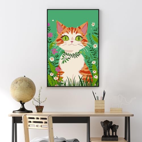 Yezavesu Framed Paint by Numbers Kit for Adults Beginner Kids Ages 812 Cat Paint by Numbers with Frame DIY Number Painting for Adults Orange Cat for Home Wall Decor Gift 8X 12 inch - Image 3