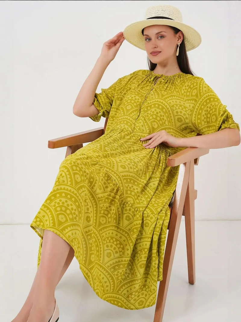 BIG DART BDART Textured Midi Dress with Bow Tie