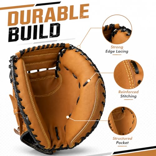 HolyElks Baseball Catcher GloveBaseball and Softball Catchers Mitt for Kid Youth Aldult Brown - Image 3