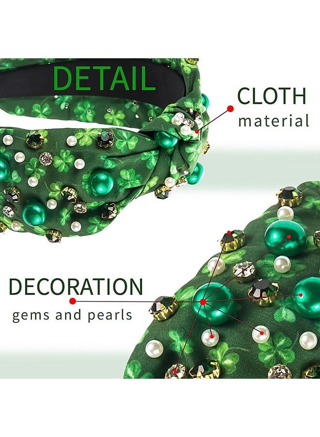 Doneace St.Patrick'S Day Headbands For Women Green Shamrock Knotted Hairband Sparkling Jeweled Crystal Rhinestone Wide Top Knot Headband For Irish Holiday Party Hair Accessories Gifts - Image 2