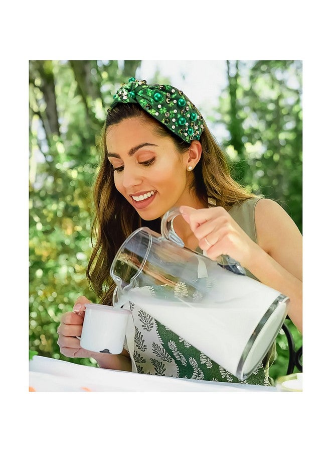 Doneace St.Patrick'S Day Headbands For Women Green Shamrock Knotted Hairband Sparkling Jeweled Crystal Rhinestone Wide Top Knot Headband For Irish Holiday Party Hair Accessories Gifts - Image 4