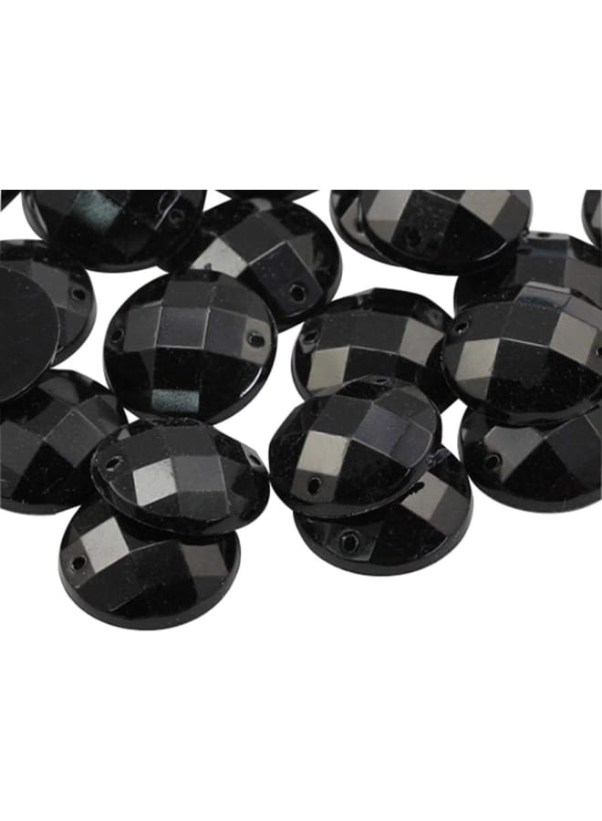 14mm Jet Black CH37 Flat Back Sew On Round Beads Acrylic Rhinestones Sewing Plastic Gems with Holes for Jewelry, Clothes, Garment Embelishments, Shoes, Cosplays, Crafts 50 Pieces - Image 1