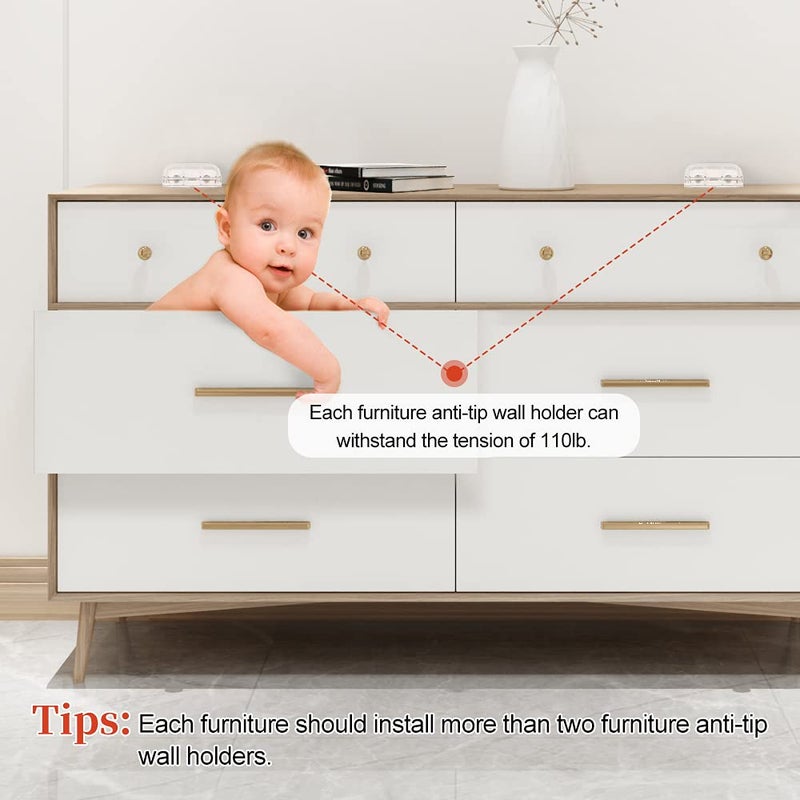 Eudemon Baby Safety Anti-Tip Furniture Anchor Straps, Furniture Anti-Tip Wall Holder for Children&Pets, Childproof Anti-tip Furniture Wall Anchors, Easy to Install(Transparent,2 Pack) - Image 5