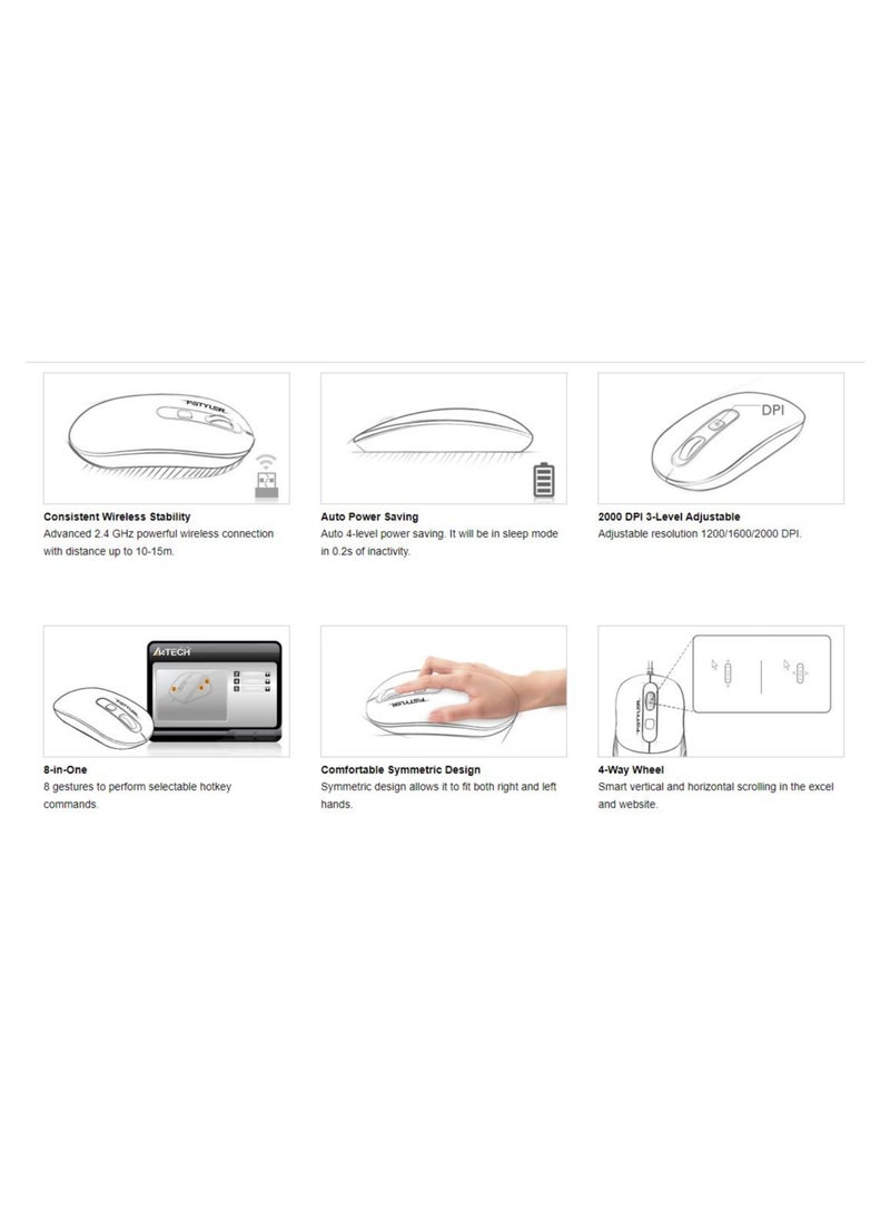 A4TECH - FSTYLER  FG20 Wireless Mouse – 2.4GHz Wireless connection – 2000 DPI – Switch up to 3 Devices – Power Saving On/Off Power Switch – For PC/Laptop/Tablet/Smart TV | Gray - Image 1