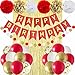 ANSOMO Red and Gold Happy Birthday Party Decorations with Banner Balloons Pom Poms Foil Fringe Curtains for Girls Women - Image 3