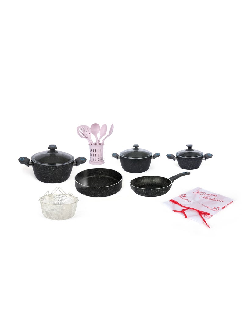 Cookware Set Granite 18 Pcs  4mm - Black - Turky  - Image 1