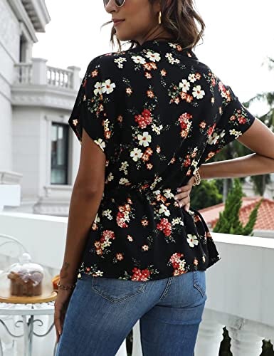CiCiBird Womens Button Down Blouses Casual Peplum Summer Tops Dressy Chiffon Work Blouse Floral Black - Image 2