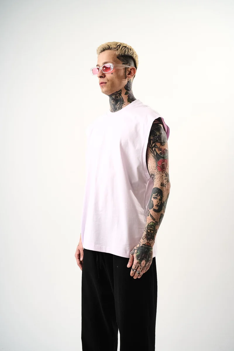 RESPIRE Men's Basic Sleeveless Oversize T-Shirt, Lilac