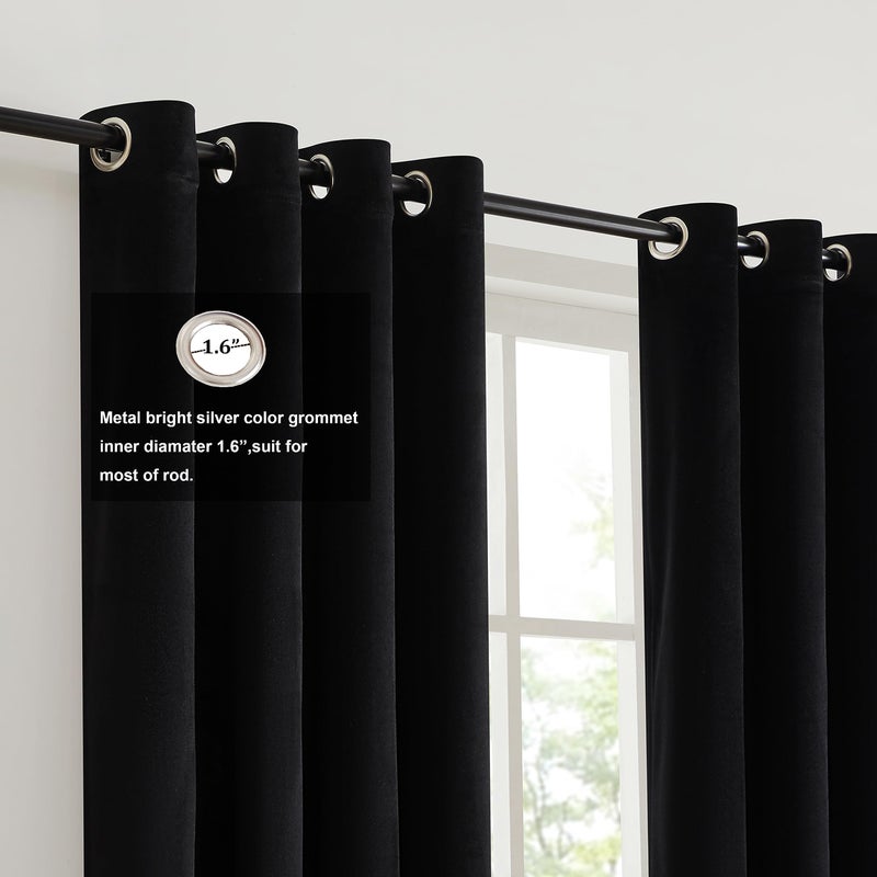 BULBUL Black Gold Color Block Window Curtains Panels 84 inches Long Velvet Farmhouse Drapes for Bedroom Living Room Darkening Treatment with Grommet Set of Black Gold - Image 2