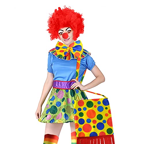 jiebor Clown Costume Red Clown Wig Accessories Nose Bow Tie White Gloves for Men Women Adults - Image 3