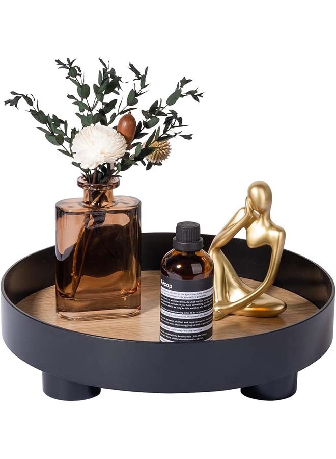 YIM-VIBEHAUS Plastic Decorative Tray Coffee Table Tray Round Trays for Home Decor Bathroom Counter Tray Perfume Organizer for Dining Table, Dresser, Kitchen,12 Inch, Black - Image 1