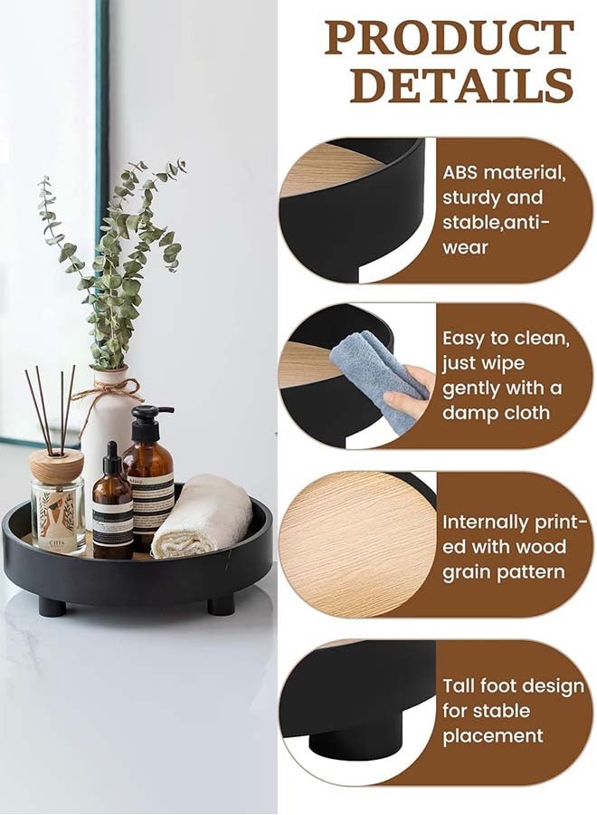 YIM-VIBEHAUS Plastic Decorative Tray Coffee Table Tray Round Trays for Home Decor Bathroom Counter Tray Perfume Organizer for Dining Table, Dresser, Kitchen,12 Inch, Black - Image 2