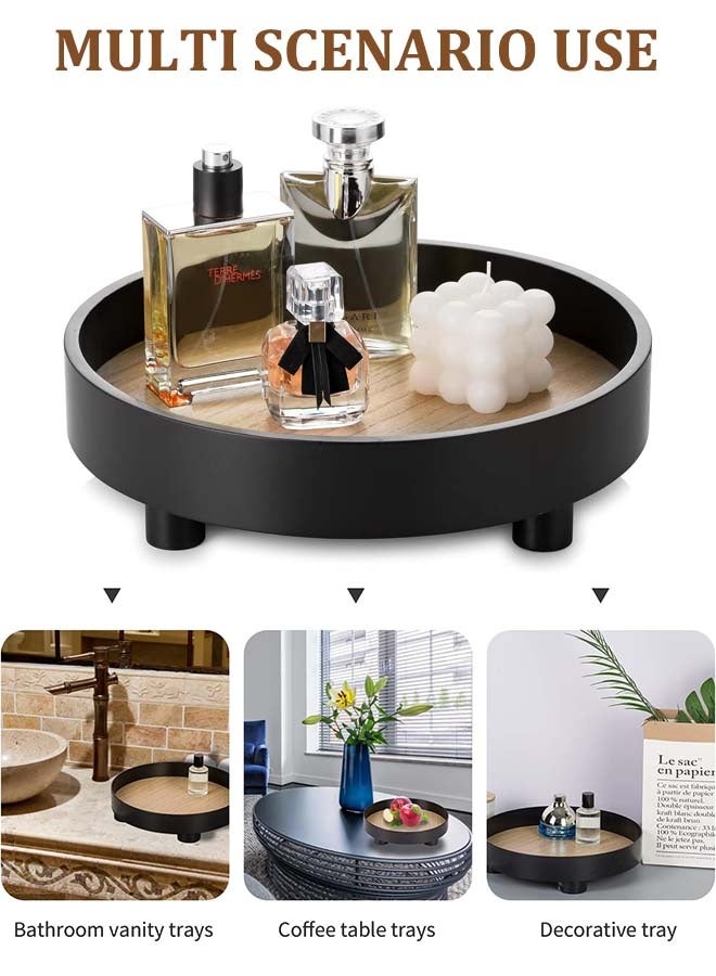 YIM-VIBEHAUS Plastic Decorative Tray Coffee Table Tray Round Trays for Home Decor Bathroom Counter Tray Perfume Organizer for Dining Table, Dresser, Kitchen,12 Inch, Black - Image 3