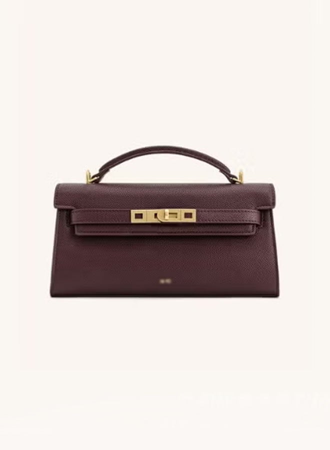 Classic Kelly Style Single Shoulder Bag Top handbag- Deep Burgundy - Image 1
