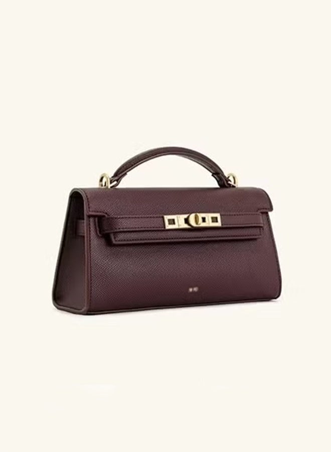 Classic Kelly Style Single Shoulder Bag Top handbag- Deep Burgundy - Image 4