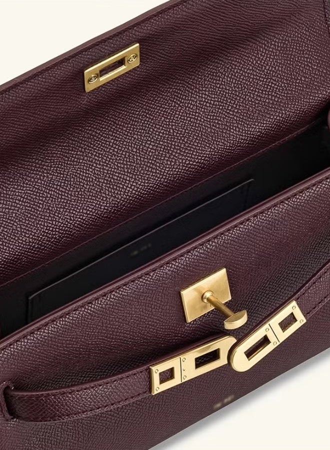 Classic Kelly Style Single Shoulder Bag Top handbag- Deep Burgundy - Image 2