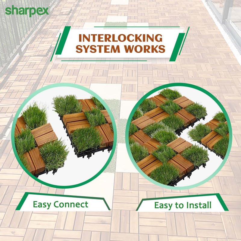 Sharpex Artificial Grass Wooden Deck Tiles with Interlocking | Teak Wood Decking Water Resistant Tile for Balcony, Terrace, Garden | Quick Flooring Solution for Indoor/Outdoor (6) - Image 4