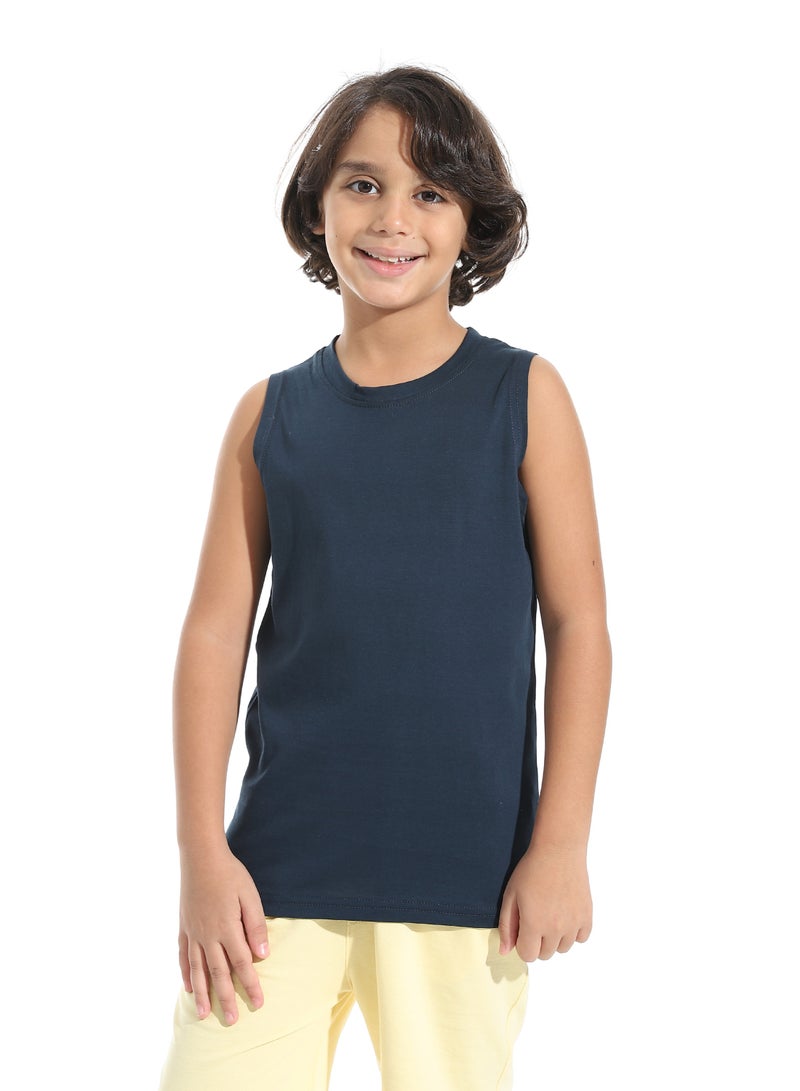 Andora Cut Sleeves Loose Fit Basic T-Shirt_Dark Blue - Image 1