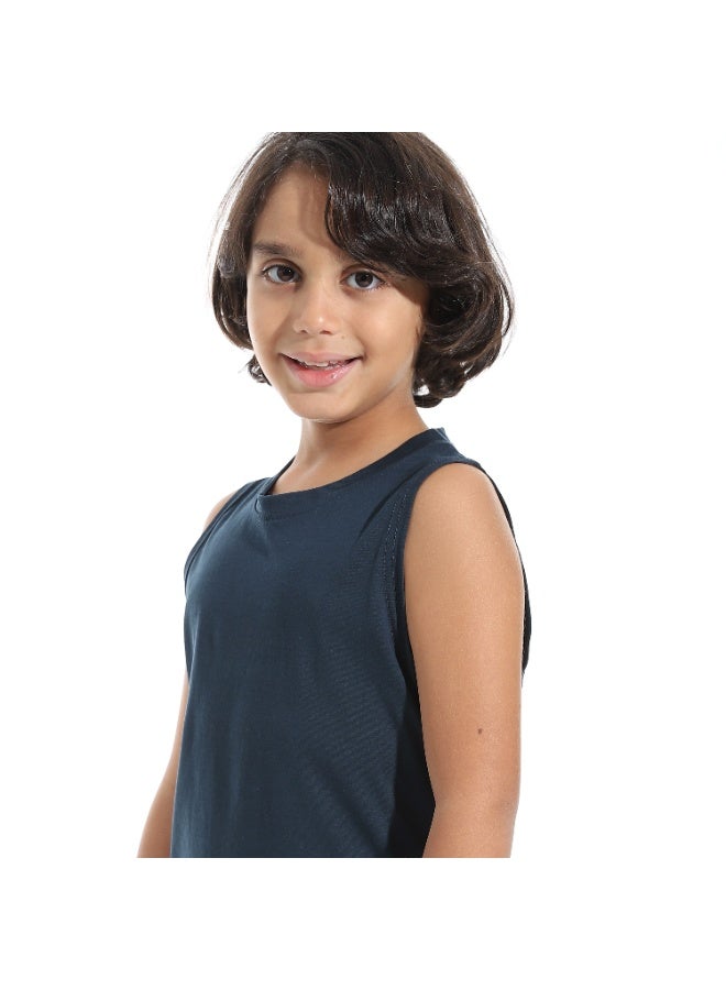 Andora Cut Sleeves Loose Fit Basic T-Shirt_Dark Blue - Image 3