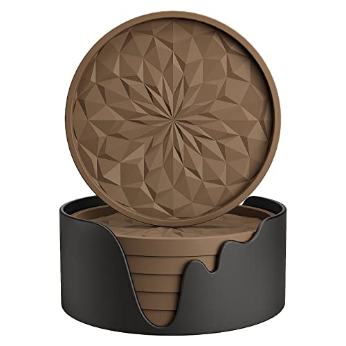 ME.FAN Silicone Coasters with Holder,[6 Pack] Drinking Coasters - Cup Mat for Hot or Cold Drinks, Thickened, Non-Slip, Non-stick,Deep Tray Coffee - Image 1