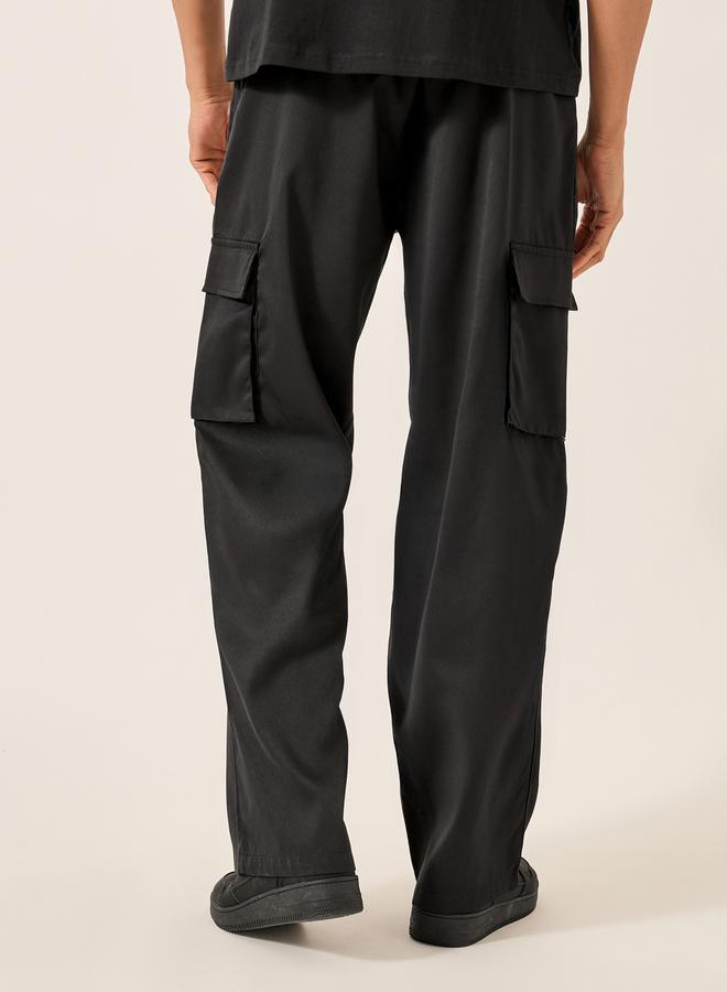 Styli Solid Wide Leg Fit Cargo Trousers  - Image 5
