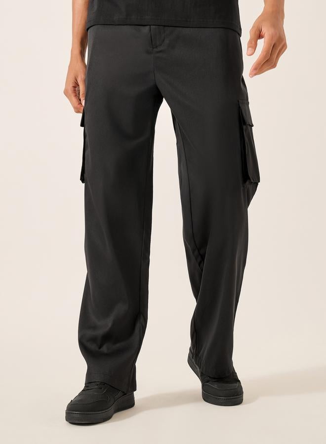 Styli Solid Wide Leg Fit Cargo Trousers  - Image 3