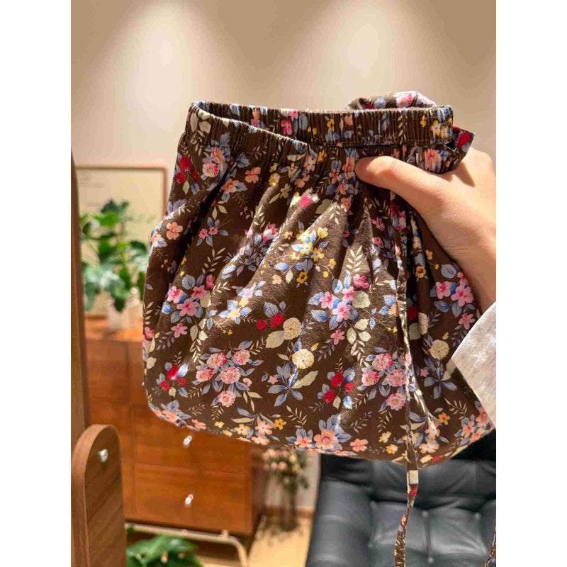 Rustic Floral Vintage Pajama Bottoms for Women, Elastic Waist Wide Leg Loose Fit Casual Home Pants - Image 1