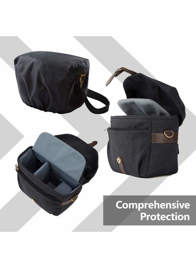 BAGSMART Camera Bag, SLR DSLR Canvas Crossbody Camera Case, Compact Camera Shoulder Bag with Rain Cover for Women and Men, Black  - Image 4