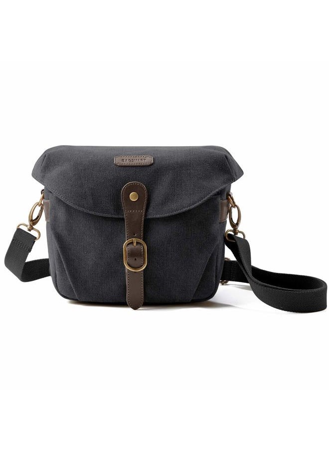 BAGSMART Camera Bag, SLR DSLR Canvas Crossbody Camera Case, Compact Camera Shoulder Bag with Rain Cover for Women and Men, Black  - Image 1