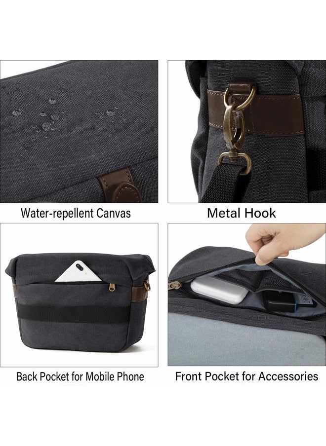 BAGSMART Camera Bag, SLR DSLR Canvas Crossbody Camera Case, Compact Camera Shoulder Bag with Rain Cover for Women and Men, Black  - Image 5