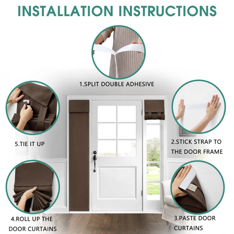 HOMEIDEAS HOMEIDEAS Side Door Window Curtains  Front Door Curtains for Small Window  Privacy Door Shades for Sidelight Curtains  Thermal Insulated Door Side Window Covering  Chocolate  1 Panel  W12 X L68 - Image 3