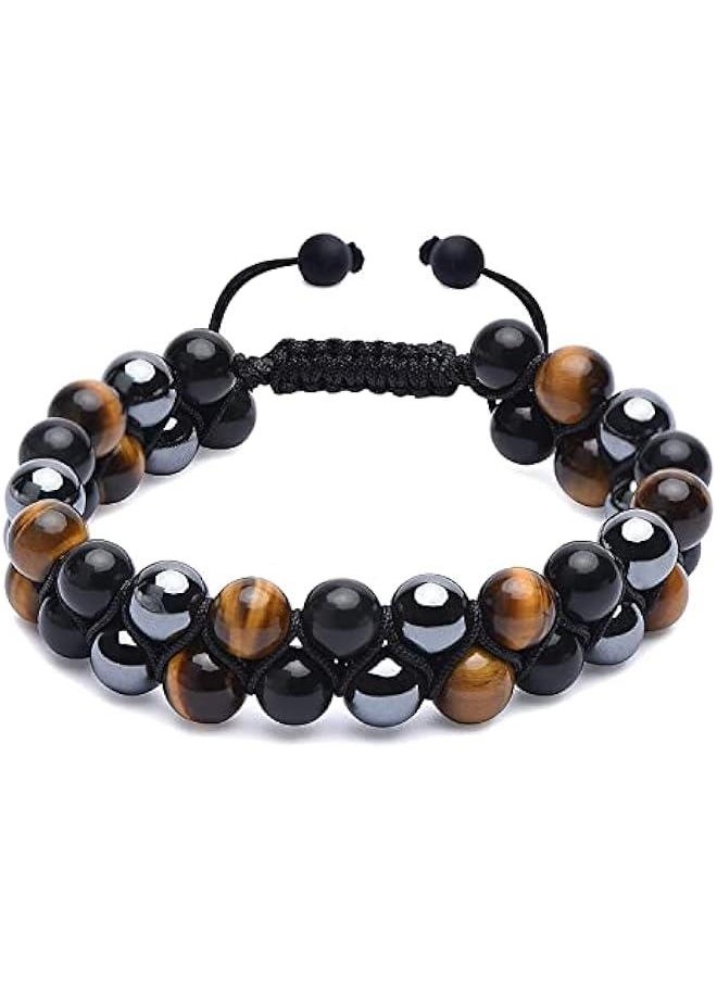 Generic Triple Protection Bracelet, Tiger Eye Obsidian and Hematite 8mm Bead Bracelet for Men and Women, Crystal Jewelry Stone Bracelet  - Image 1