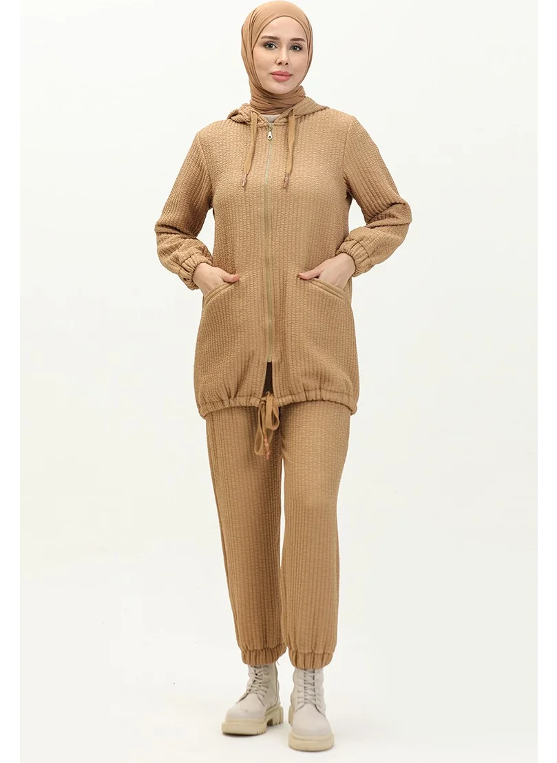 سيفا ميرفي Accordion Fabric Two Piece Suit 24K9085-02 Camel