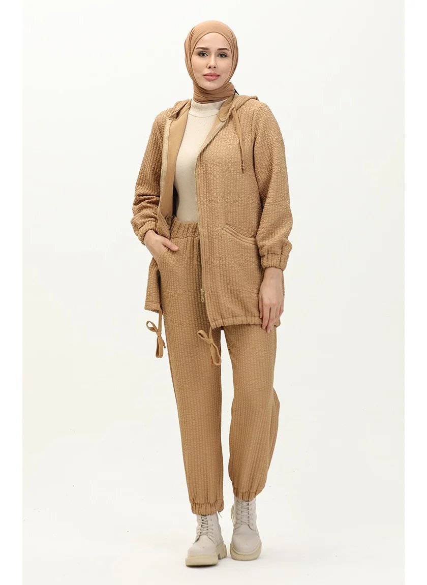 سيفا ميرفي Accordion Fabric Two Piece Suit 24K9085-02 Camel