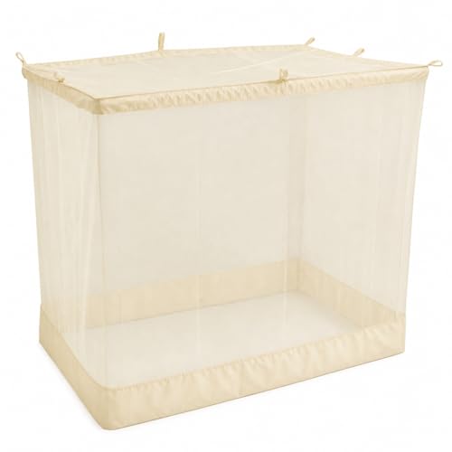 ANS Fine Polycotton Mosquito Net for Single Bed (Ivory, 3.5 x 6.5 ft) – Breathable Mesh with Cotton Border on Top & Bottom, Durable Hanging Bed Net for Mosquito Protection - Image 1