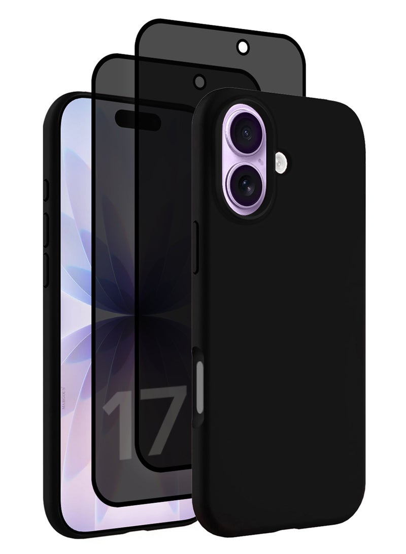 CATANES 3 Packs Silicone Protective Phone Case for iPhone 17 - Soft Anti-Scratch Microfiber Lining Ultra Slim Drop Protection Phone Cover with Two Privacy Screen Protectors - Black - Image 1
