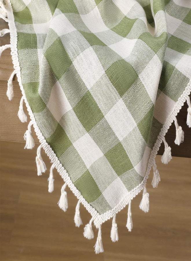 Romanstile Checkered Tablecloth Rectangle, Heavy Duty Linen Cotton Gingham Table Cloth with Tassel, Wrinkle Free Buffalo Plaid Table Cover for Dining Party Decor - 55 x 70 Inch, Sage - Image 3