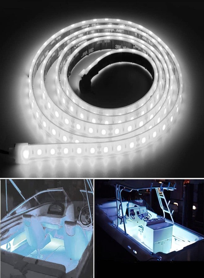 ROLiGHTiC Marine Submersible Boat LED Strip Lights, 12V 8FT IP68 Waterproof Underwater Boat Lights, Boat Interior Lights, Boat Deck Lights Courtesy Lights for Fishing Pontoon Kayak Boats, White - Image 1