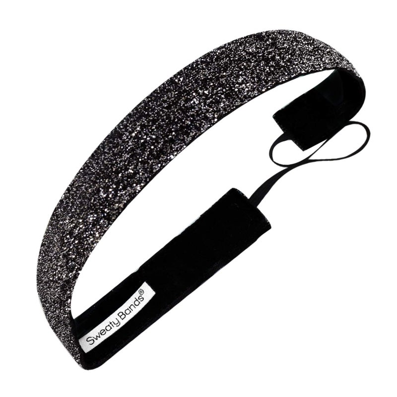 Sweaty Bands Womens and Girl Headband - Non-Slip Velvet-Lined Glitter Hairband - Viva Diva Gunmetal 1-Inch - Image 1