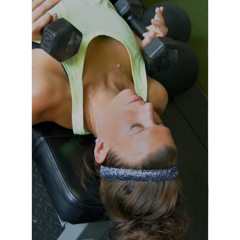 Sweaty Bands Womens and Girl Headband - Non-Slip Velvet-Lined Glitter Hairband - Viva Diva Gunmetal 1-Inch - Image 2