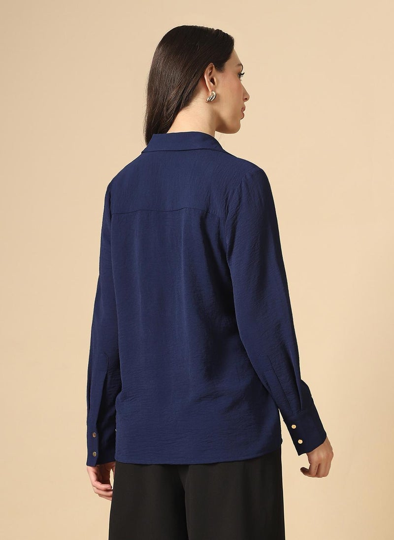 Globus Women's Shirt Blue Formal with Spread Collar and Cuffed Sleeves - Image 4