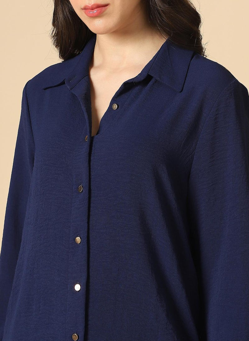 Globus Women's Shirt Blue Formal with Spread Collar and Cuffed Sleeves - Image 5