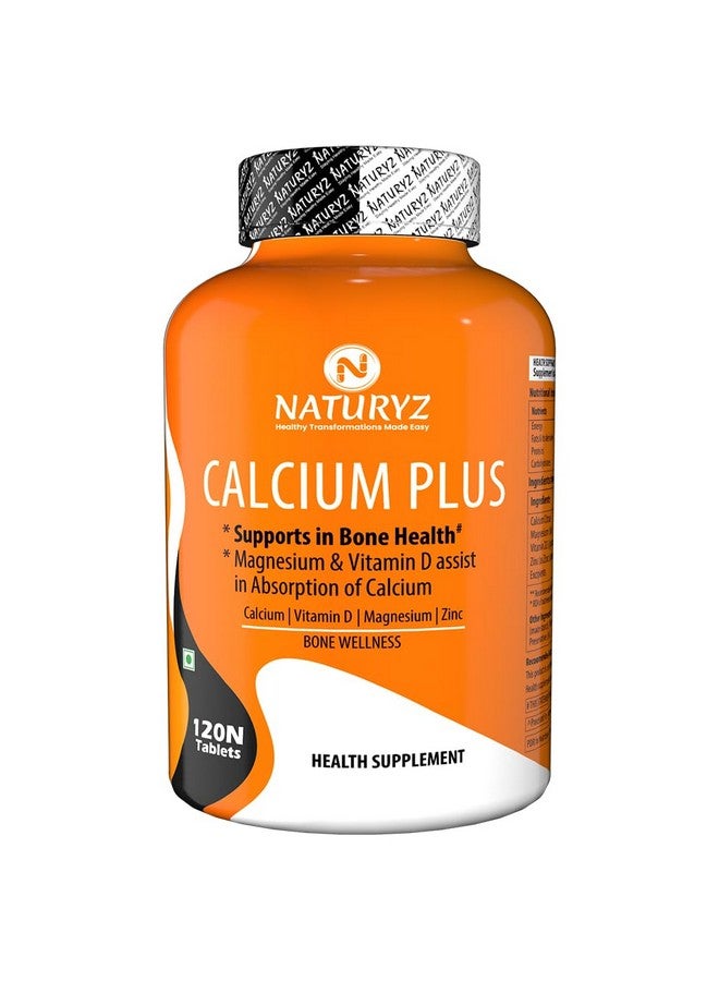 Naturyz Calcium Plus with Calcium Citrate, Vitamin D, Magnesium and Zinc Ideal Supplement for Bone Health & Joint Support of Men & Women - 120 Tablets - Image 1