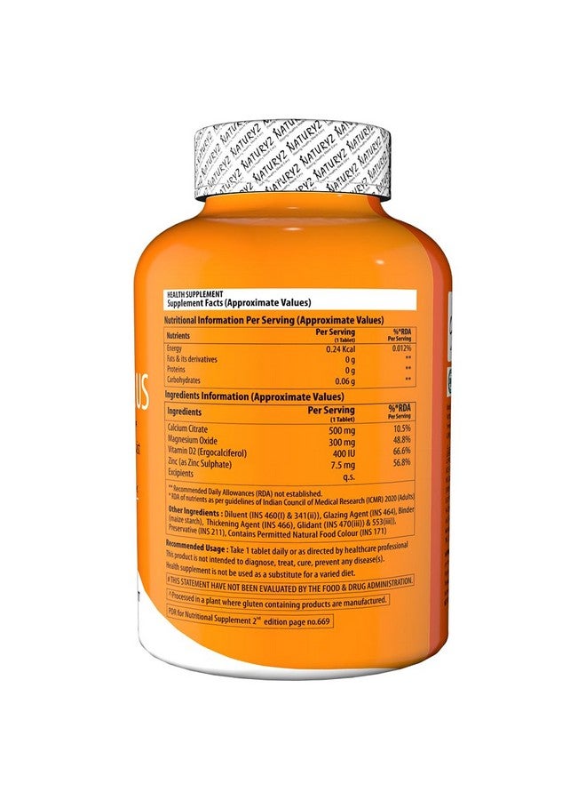 Naturyz Calcium Plus with Calcium Citrate, Vitamin D, Magnesium and Zinc Ideal Supplement for Bone Health & Joint Support of Men & Women - 120 Tablets - Image 2